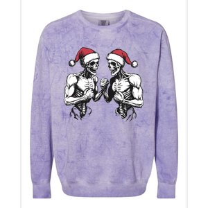 Santa Skeleton Wrestling Wrestler Halloween Christmas Xmas Colorblast Crewneck Sweatshirt