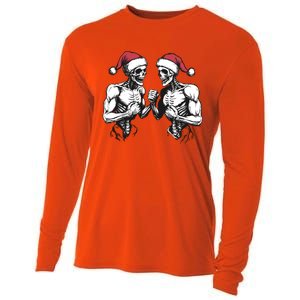 Santa Skeleton Wrestling Wrestler Halloween Christmas Xmas Cooling Performance Long Sleeve Crew