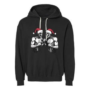 Santa Skeleton Wrestling Wrestler Halloween Christmas Xmas Garment-Dyed Fleece Hoodie