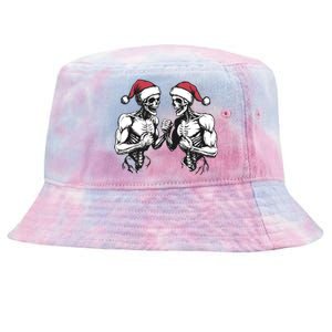 Santa Skeleton Wrestling Wrestler Halloween Christmas Xmas Tie-Dyed Bucket Hat