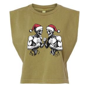 Santa Skeleton Wrestling Wrestler Halloween Christmas Xmas Garment-Dyed Women's Muscle Tee