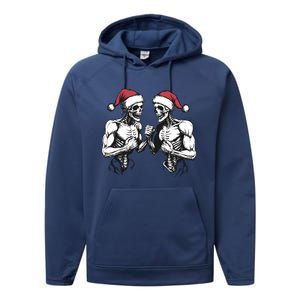 Santa Skeleton Wrestling Wrestler Halloween Christmas Xmas Performance Fleece Hoodie