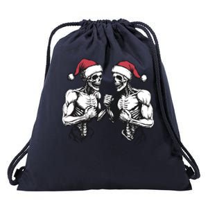 Santa Skeleton Wrestling Wrestler Halloween Christmas Xmas Drawstring Bag