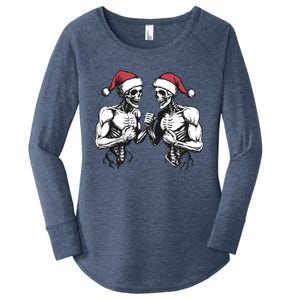 Santa Skeleton Wrestling Wrestler Halloween Christmas Xmas Women's Perfect Tri Tunic Long Sleeve Shirt