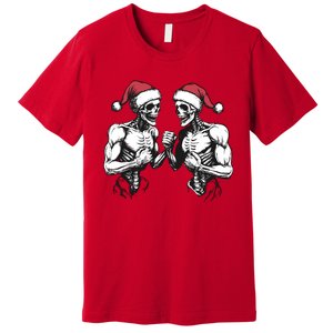 Santa Skeleton Wrestling Wrestler Halloween Christmas Xmas Premium T-Shirt