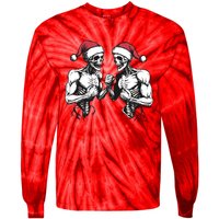 Santa Skeleton Wrestling Wrestler Halloween Christmas Xmas Tie-Dye Long Sleeve Shirt