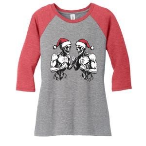 Santa Skeleton Wrestling Wrestler Halloween Christmas Xmas Women's Tri-Blend 3/4-Sleeve Raglan Shirt