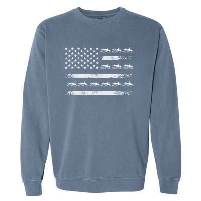 Snowmobile Sledding Winter Snow Us Flag Snowmobiling Gift Garment-Dyed Sweatshirt