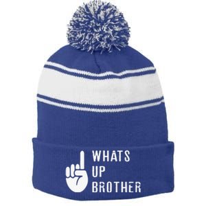 Sketch Streamer Whats Up Brother Stripe Pom Pom Beanie