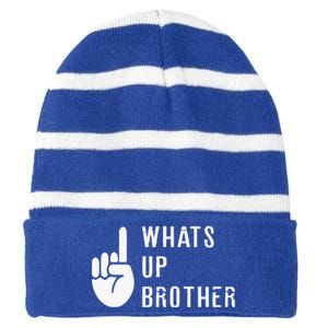 Sketch Streamer Whats Up Brother Striped Beanie with Solid Band