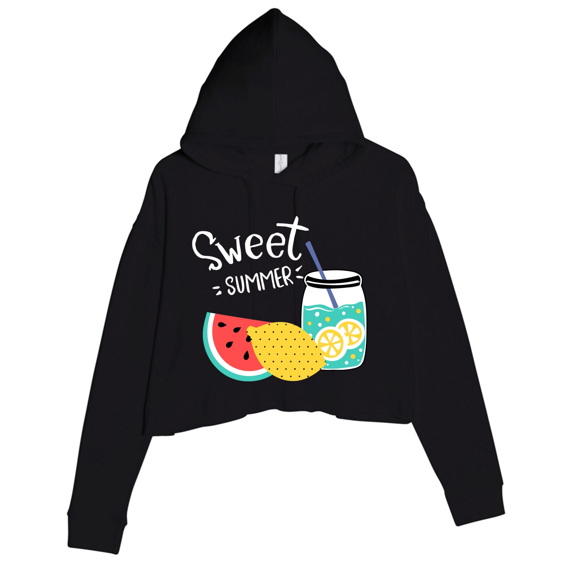 Sweet Summer Watermelon Lemonade Crop Fleece Hoodie