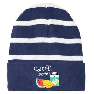 Sweet Summer Watermelon Lemonade Striped Beanie with Solid Band