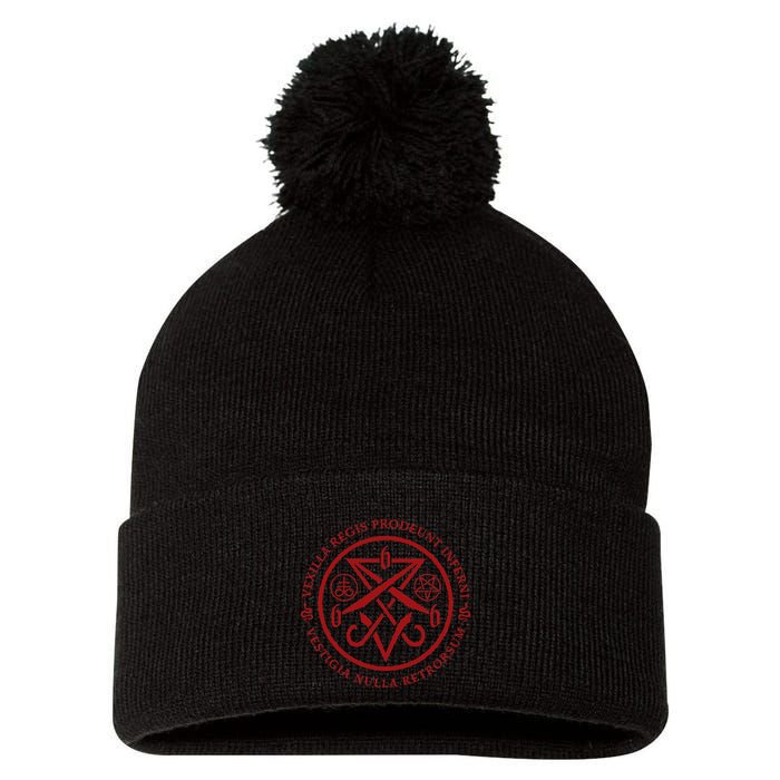 S.A.T.A.N.I.C Symbols W Latin Words Pom Pom 12in Knit Beanie