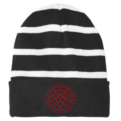 S.A.T.A.N.I.C Symbols W Latin Words Striped Beanie with Solid Band