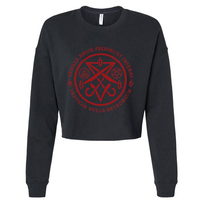S.A.T.A.N.I.C Symbols W Latin Words Cropped Pullover Crew