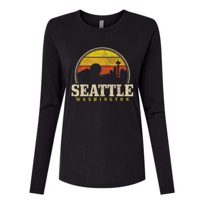 Seattle Skyline Washington Vintage Womens Cotton Relaxed Long Sleeve T-Shirt