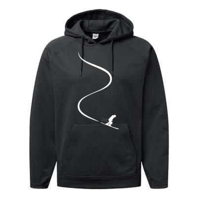 Skiing Skier With Tracks In Deep Powder Snow Freeride Gift Performance Fleece Hoodie