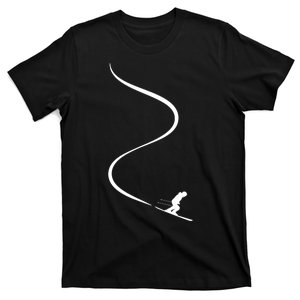 Skiing Skier With Tracks In Deep Powder Snow Freeride Gift T-Shirt