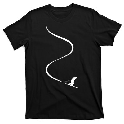 Skiing Skier With Tracks In Deep Powder Snow Freeride Gift T-Shirt