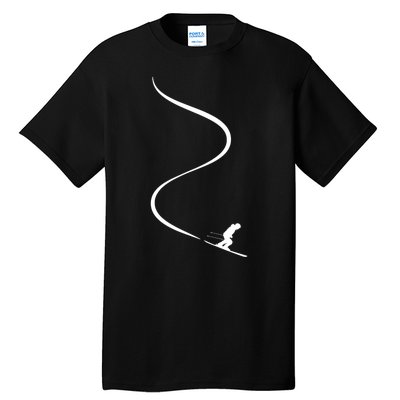 Skiing Skier With Tracks In Deep Powder Snow Freeride Gift Tall T-Shirt