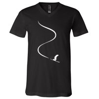 Skiing Skier With Tracks In Deep Powder Snow Freeride Gift V-Neck T-Shirt