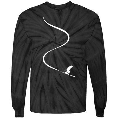 Skiing Skier With Tracks In Deep Powder Snow Freeride Gift Tie-Dye Long Sleeve Shirt