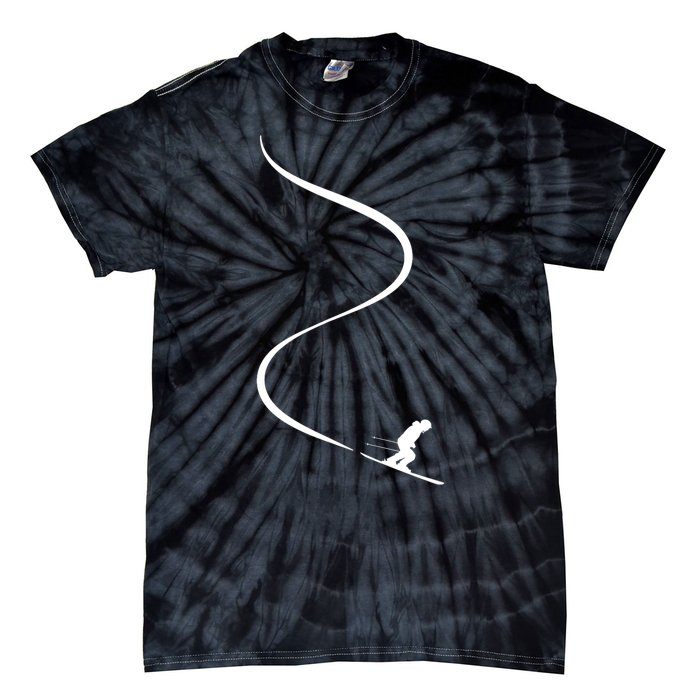 Skiing Skier With Tracks In Deep Powder Snow Freeride Gift Tie-Dye T-Shirt