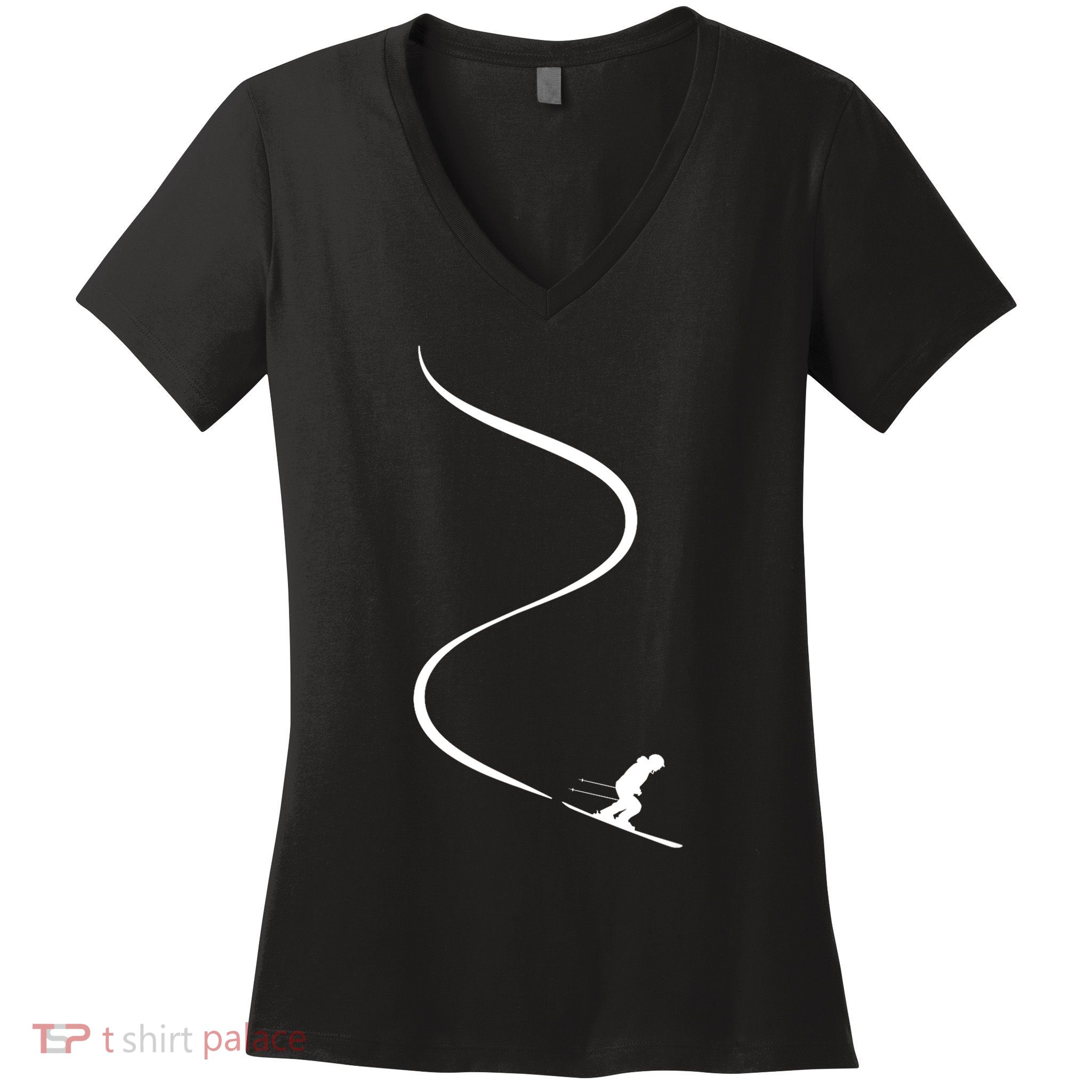Skiing Skier With Tracks In Deep Powder Snow Freeride Gift Women's V-Neck T-Shirt