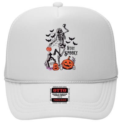 Stay Spooky Women Halloween Skeleton Fall High Crown Mesh Back Trucker Hat