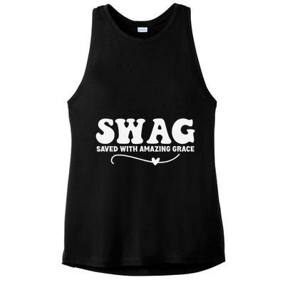 Swag Saved With Amazing Grace Jesus God Ladies PosiCharge Tri-Blend Wicking Tank