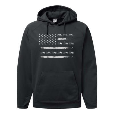 Snowmobile Sledding Winter Snow US Flag Snowmobiling Performance Fleece Hoodie