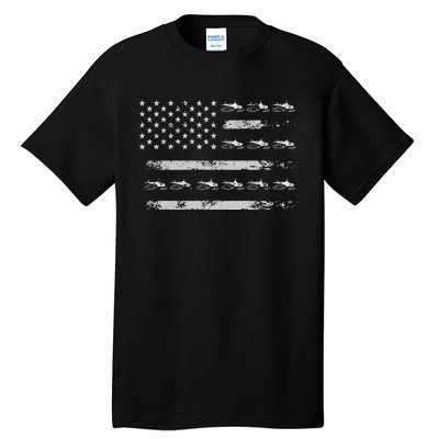 Snowmobile Sledding Winter Snow US Flag Snowmobiling Tall T-Shirt