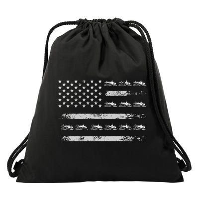 Snowmobile Sledding Winter Snow US Flag Snowmobiling Drawstring Bag