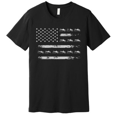 Snowmobile Sledding Winter Snow US Flag Snowmobiling Premium T-Shirt