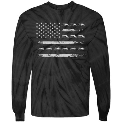 Snowmobile Sledding Winter Snow US Flag Snowmobiling Tie-Dye Long Sleeve Shirt