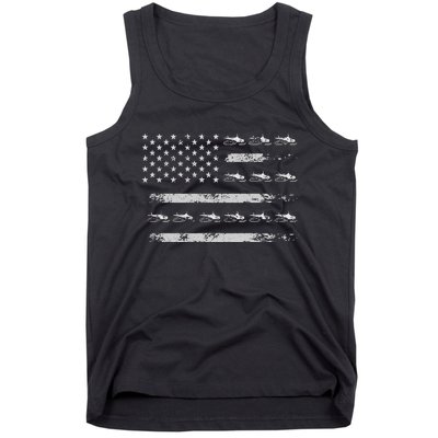 Snowmobile Sledding Winter Snow US Flag Snowmobiling Tank Top