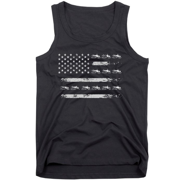 Snowmobile Sledding Winter Snow US Flag Snowmobiling Tank Top