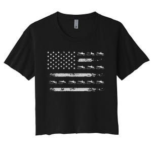 Snowmobile Sledding Winter Snow US Flag Snowmobiling Women's Crop Top Tee