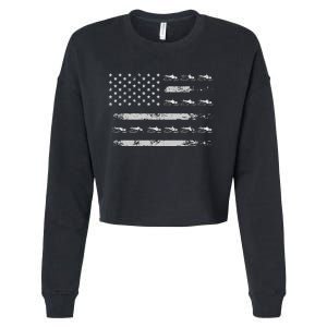 Snowmobile Sledding Winter Snow US Flag Snowmobiling Cropped Pullover Crew