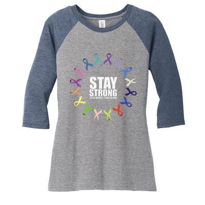 Stay Strong World Cancer Day Support Women's Tri-Blend 3/4-Sleeve Raglan Shirt