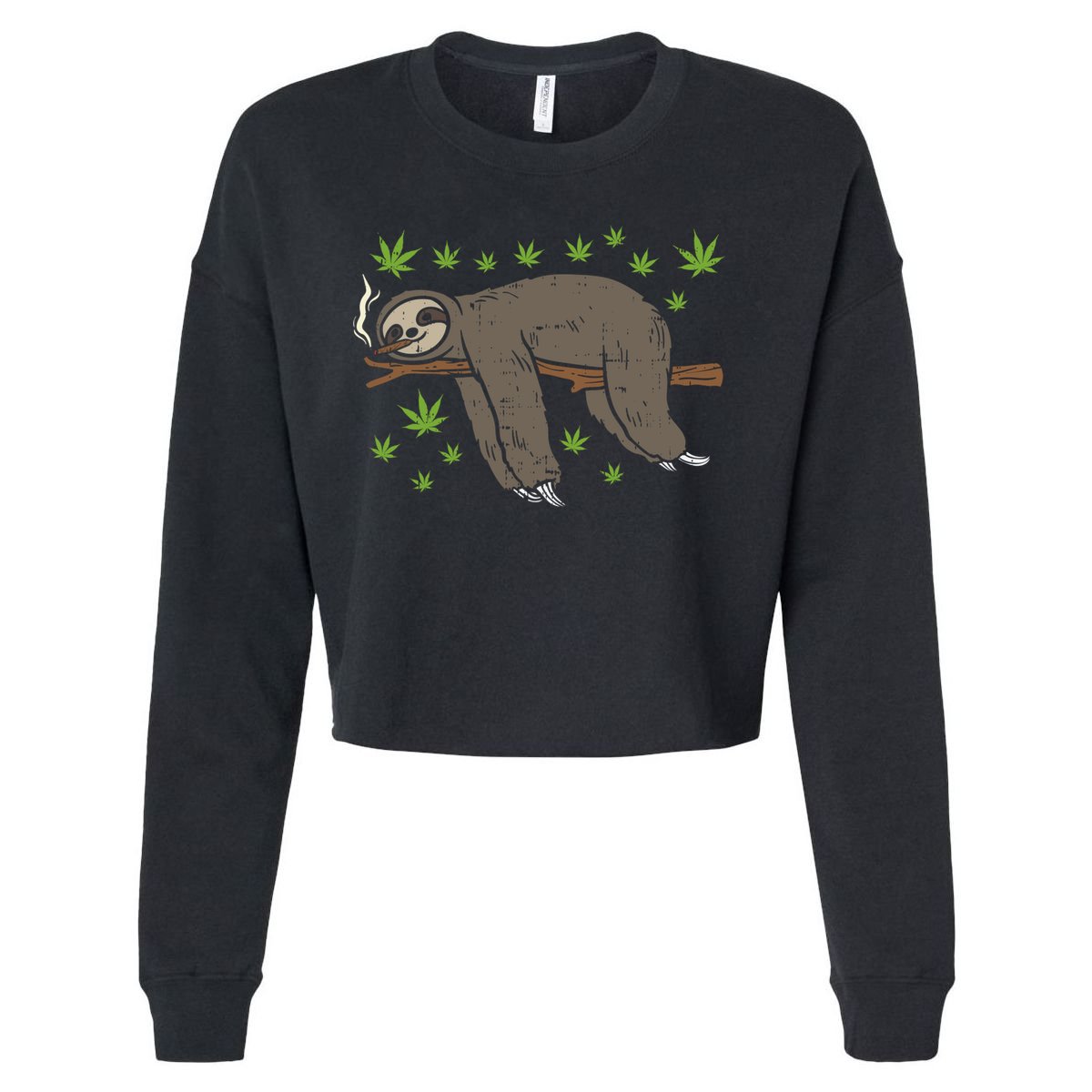 Sloth Smoking Weed Cannabis 420 Thc Marijuana Stoner Gift Cropped Pullover Crew