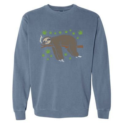 Sloth Smoking Weed Cannabis 420 Thc Marijuana Stoner Gift Garment-Dyed Sweatshirt