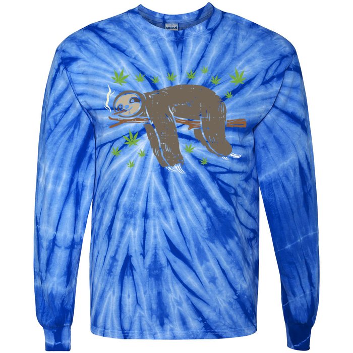 Sloth Smoking Weed Cannabis 420 Thc Marijuana Stoner Gift Tie-Dye Long Sleeve Shirt