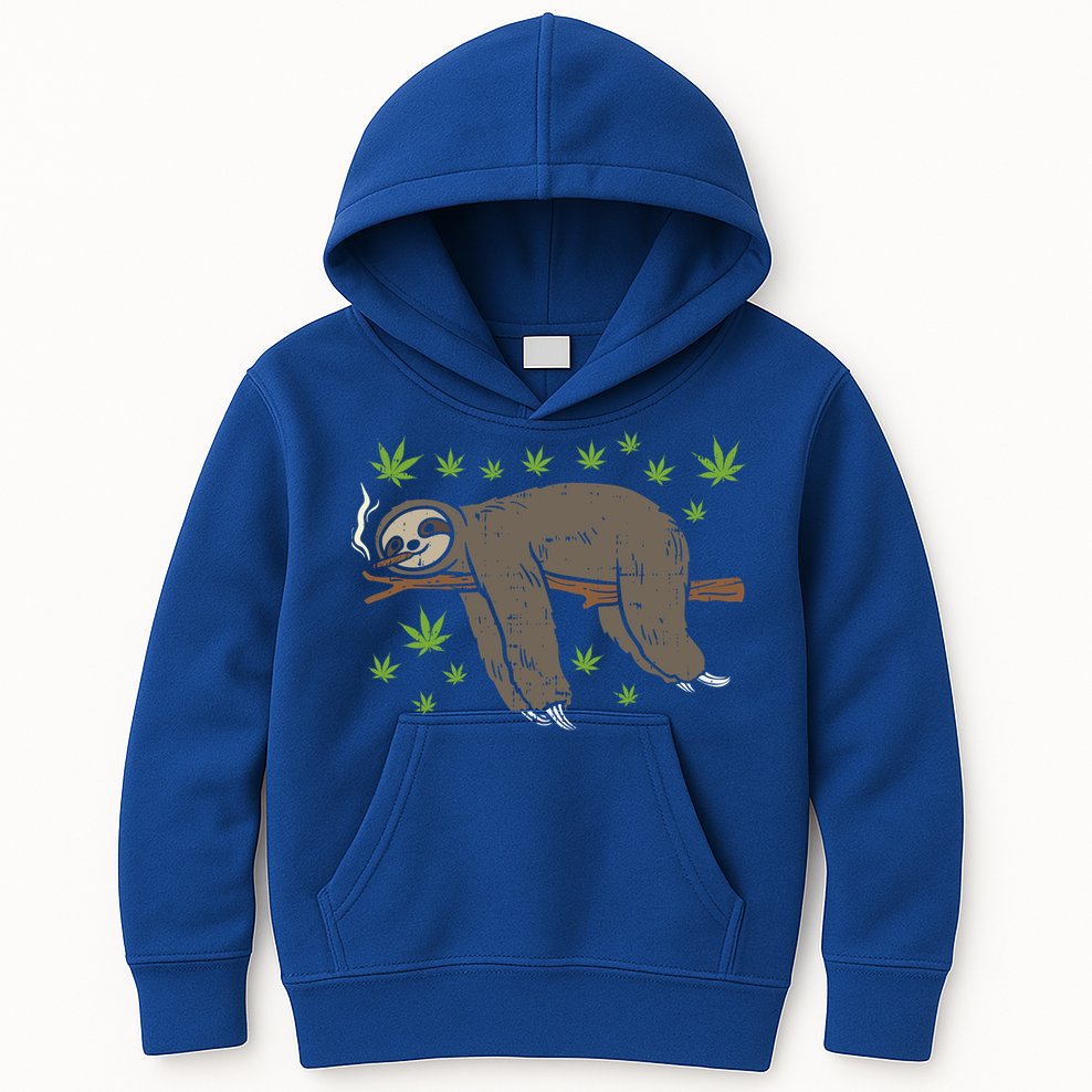 Sloth Smoking Weed Cannabis 420 Thc Marijuana Stoner Gift Kids Hoodie