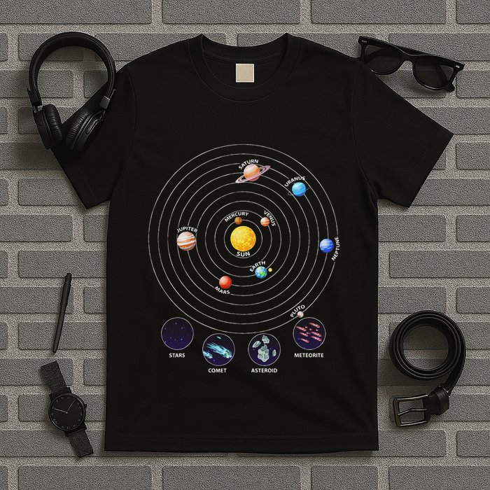 Solar System With Planets Meteorite Asteroid Comet T-Shirt
