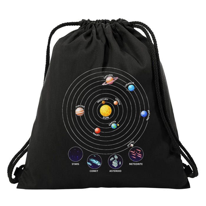 Solar System With Planets Meteorite Asteroid Comet Drawstring Bag