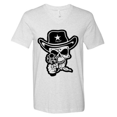 Sheriff Skull With Gun V-Neck T-Shirt