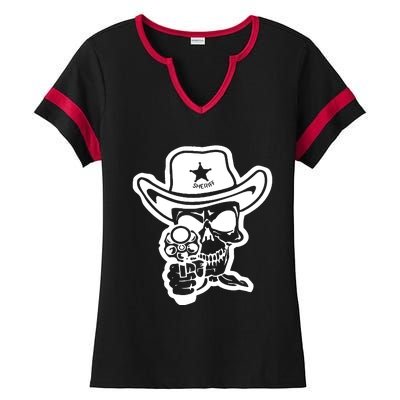 Sheriff Skull With Gun Ladies Halftime Notch Neck Tee