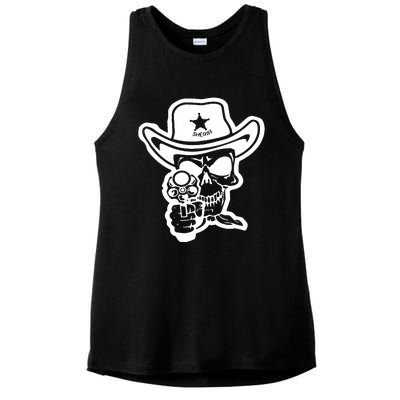 Sheriff Skull With Gun Ladies PosiCharge Tri-Blend Wicking Tank