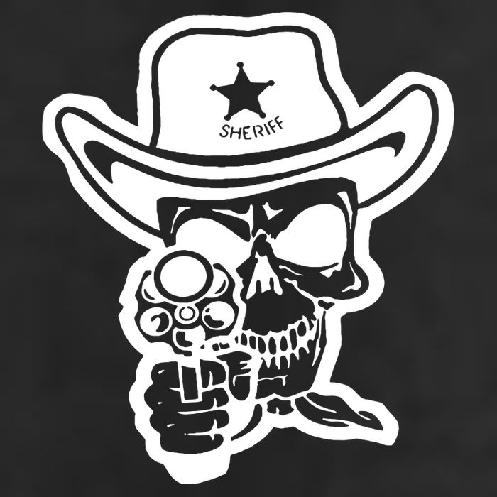Sheriff Skull With Gun 7 Panel Mesh Trucker Snapback Hat